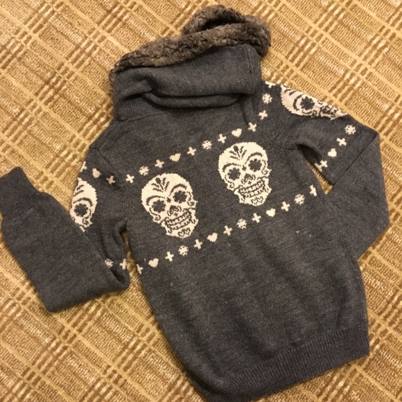 Lucky Brand Sweaters | Lucky Brand Skull Hoodie Zip Sweater S | Color: Gray | Size: S | Pephammer's Closet